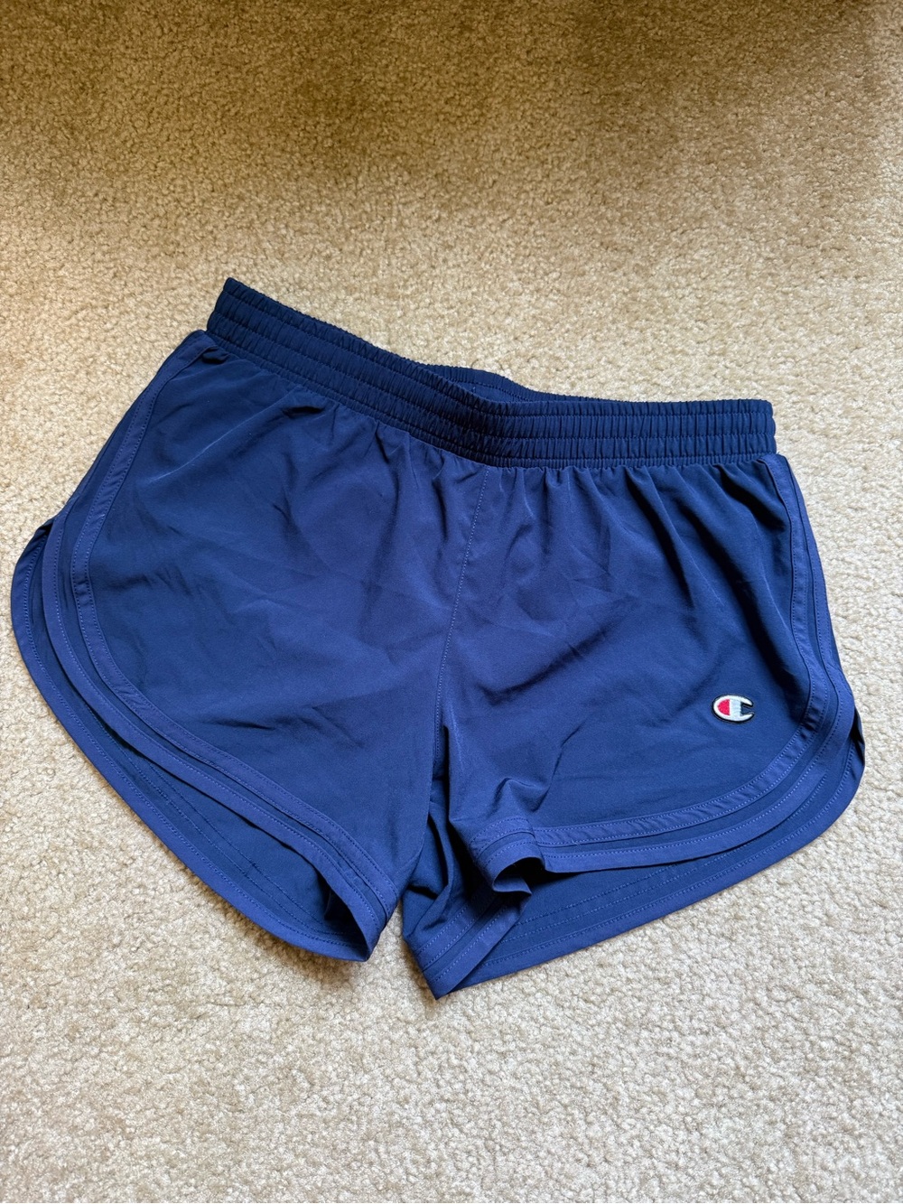 Navy Blue Dolphin Hem Champion Athletic Shorts